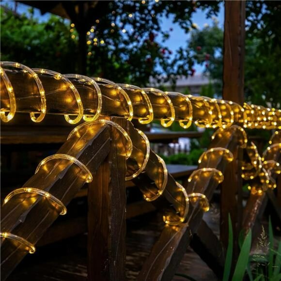 Solar rope lights 66ft 200 led waterproof outdoor string lights patio garden dec - Picture 2 of 7